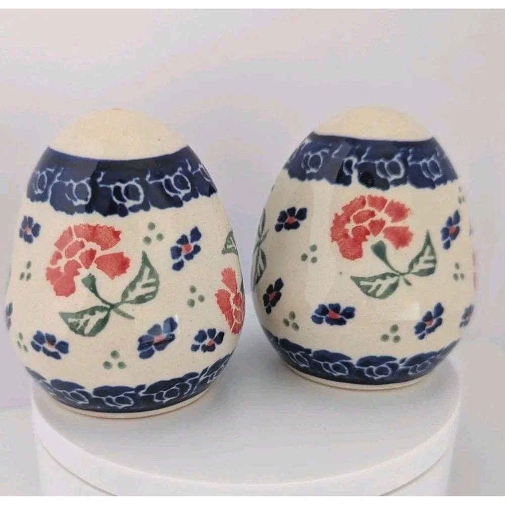 Vintage Salt & Pepper Shakers Cottagecore Floral Ceramic Farmhouse Blue Red 184